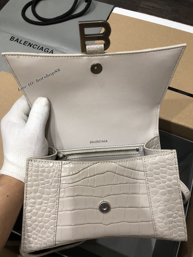 Balenciaga專櫃爆款大號手提女包 巴黎世家升級版鱷魚灰白銀扣Hourglass沙漏包 fyj1670